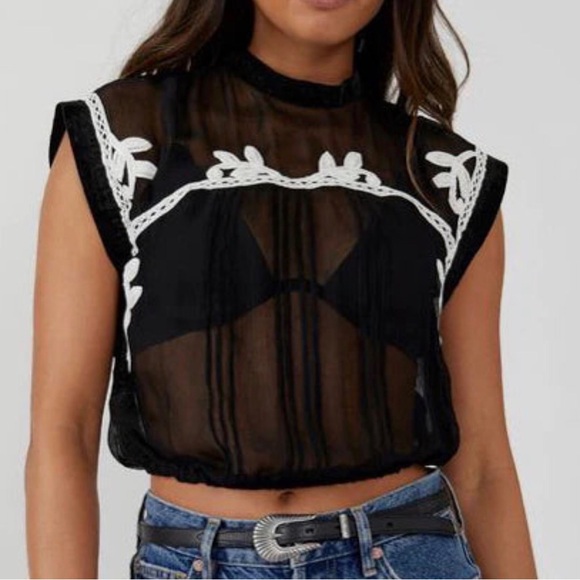 Free People Tops - NEW Free People Black and White Sheer Women's Top